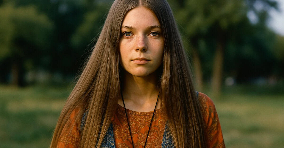 A stunning example of a long and straight hairstyle popular in the '70s, showcasing its iconic look.