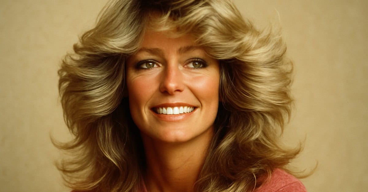Image of the Farrah Fawcett Flip hairstyle, a classic '70s look everyone tried.