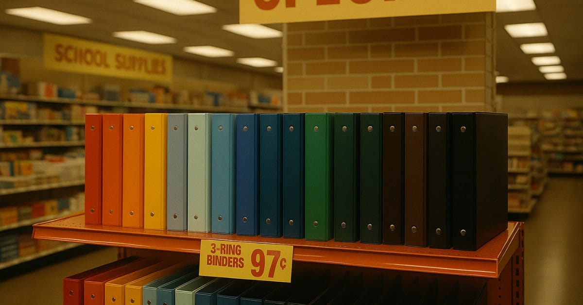 A colorful three-ring binder, a must-have for every ’70s school kid.