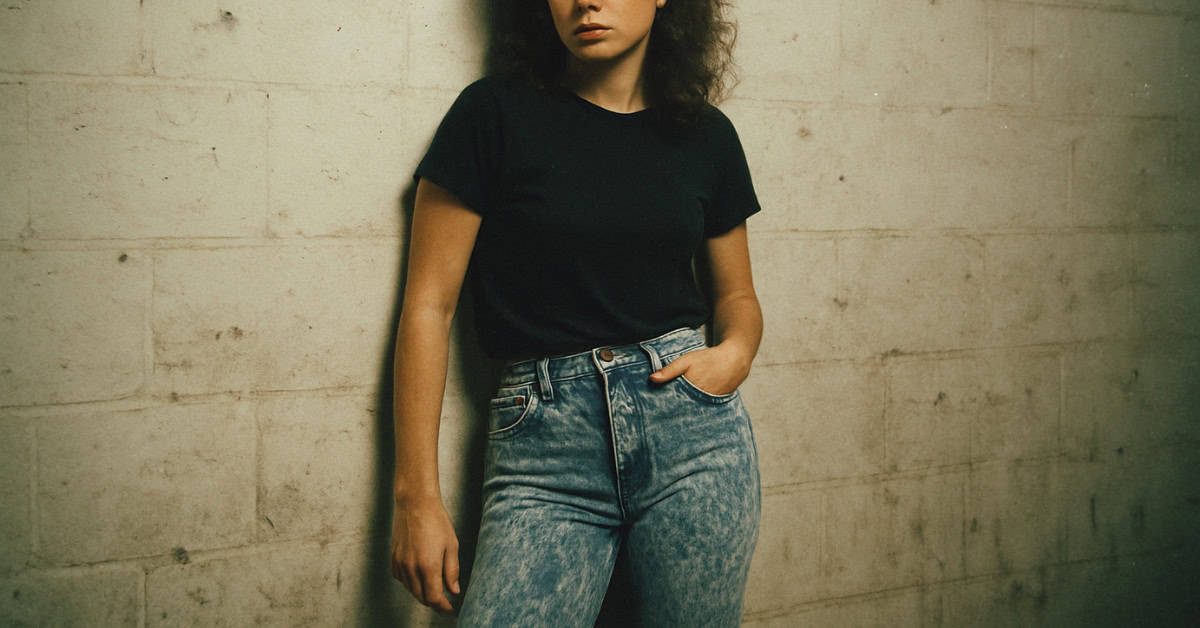 '80s Fashion Trends That Would Break the Internet Today 7 A close-up of classic acid wash jeans, a must-have '80s fashion item.