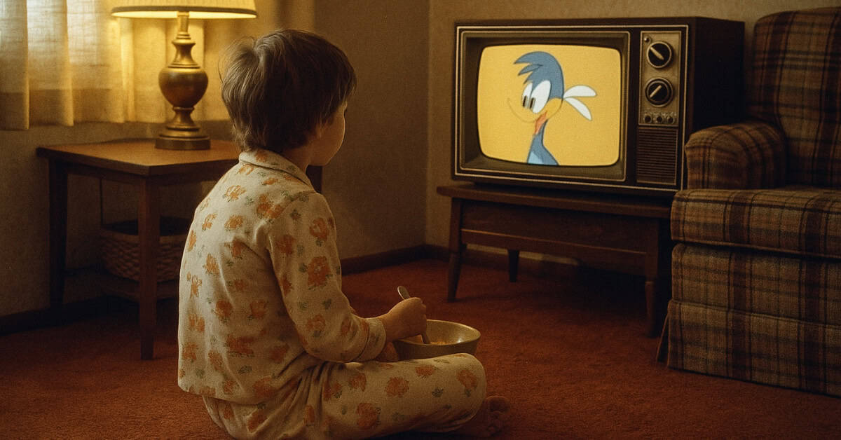What TV Was Like Before Cable 5 A vibrant collage of classic Saturday morning cartoons from before the '80s.