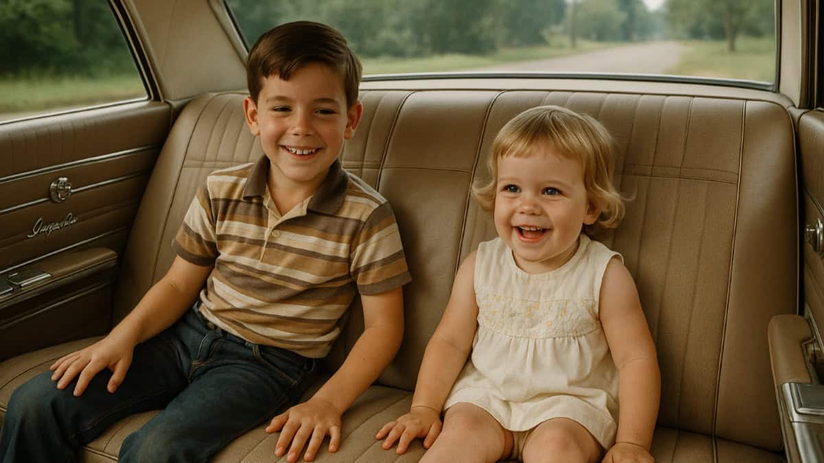 Image showing a vintage car interior highlighting lack of safety features like seat belts.