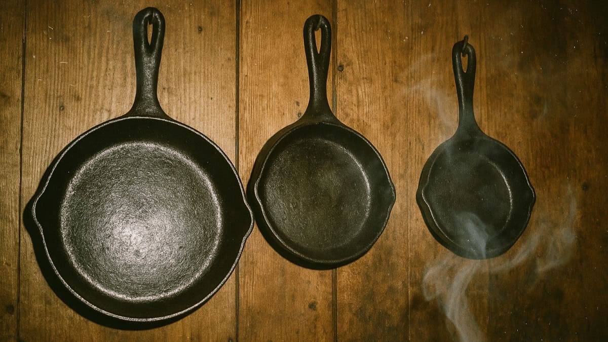 A vintage cast iron skillet, a staple in grandma's kitchen, now fading away.