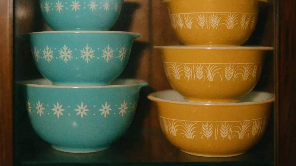 A vibrant assortment of vintage Pyrex dishes, cherished by grandmas, featured in the post.