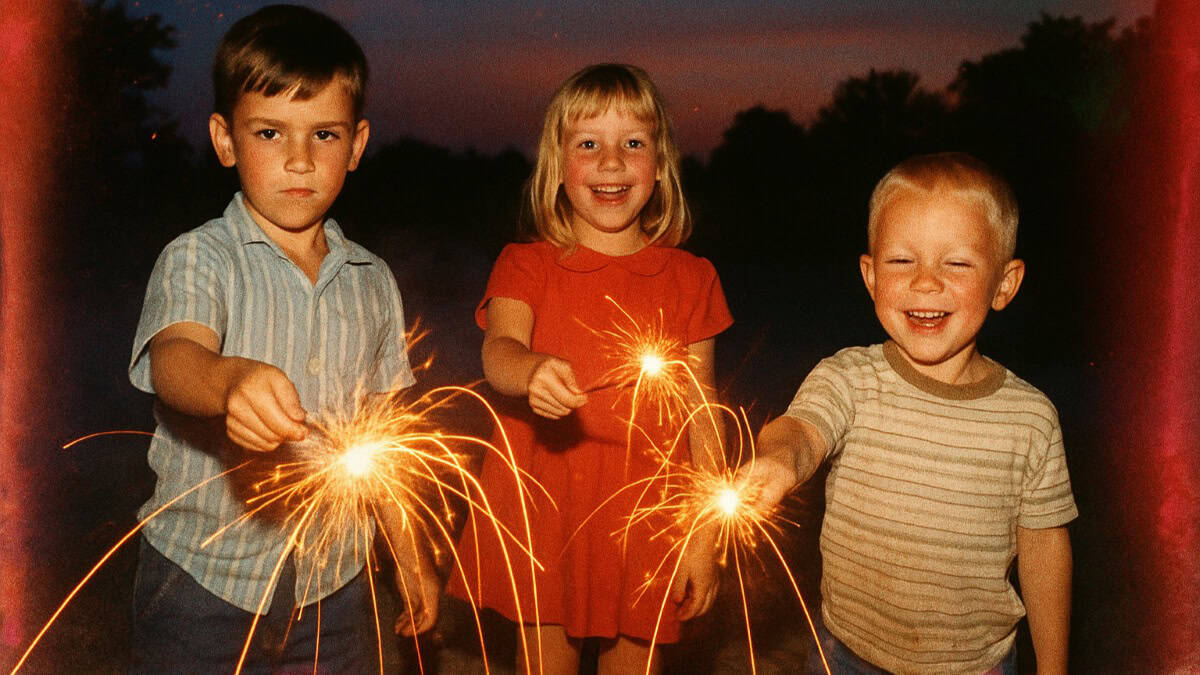 Grown-Up Things Kids Did Back Then That Would Cause Outrage Now 7 Kids enjoying fireworks without supervision, a common childhood activity in the past.