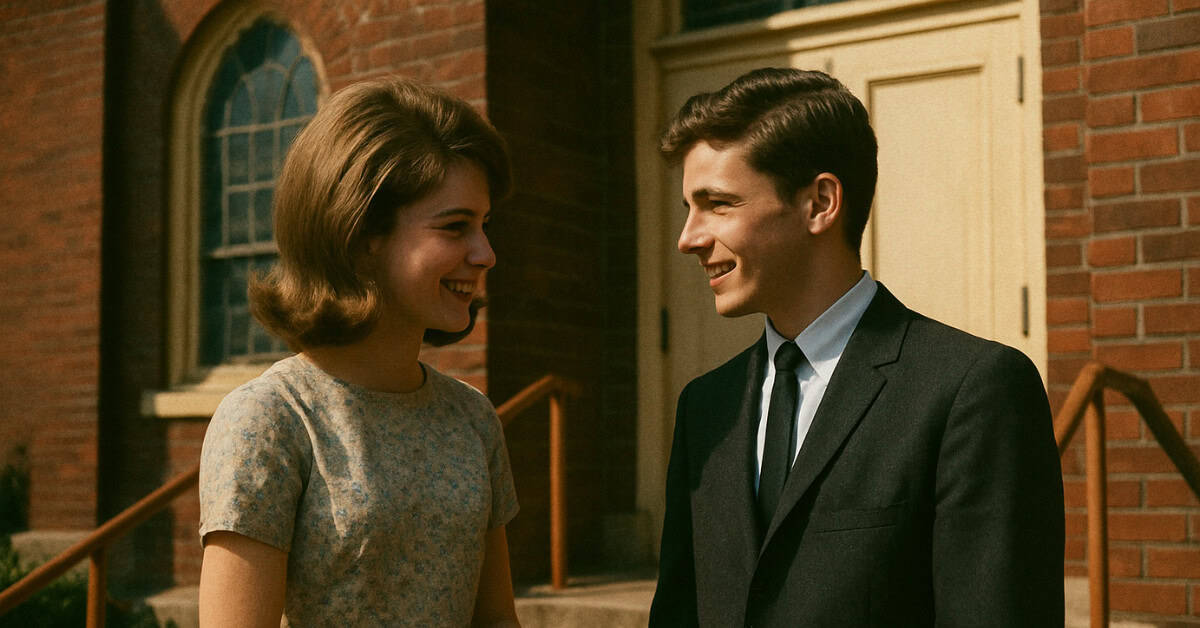 15 Forgotten Manners That Made People Actually Like Each Other 5 A nostalgic image depicting a 60s school or church introduction scene, relevant to dating milestones.