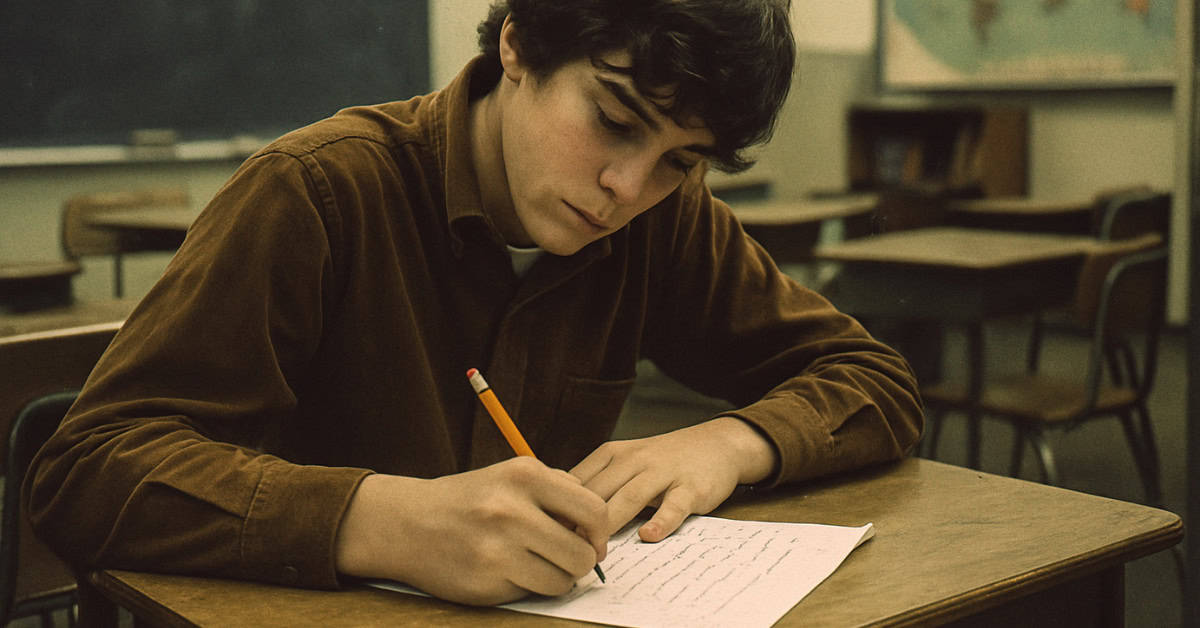 School Rules from the '60s That Would Land a Teacher in Court Today 5 Image depicting a teenager practicing cursive writing, showcasing lost skills from the 60s.
