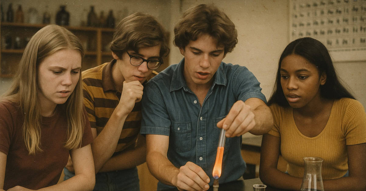 A vintage image depicting a 70s chemistry lab, highlighting risky unsupervised experiments.