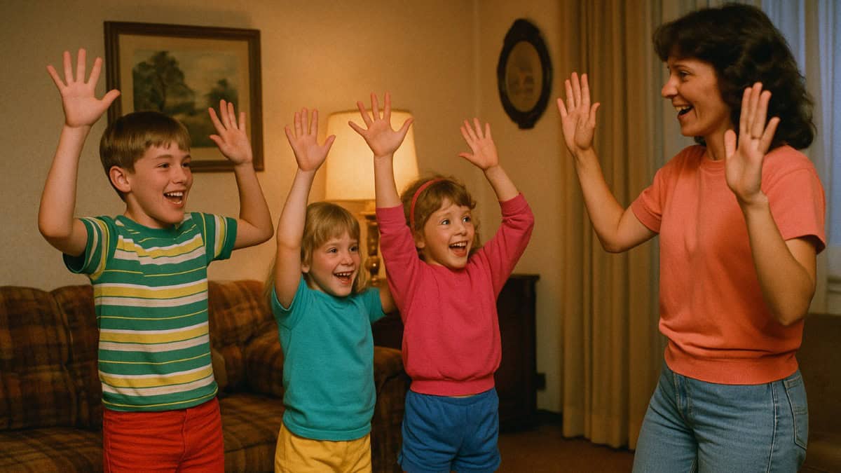 Image of kids playing Simon Says at a legendary ’80s birthday party.