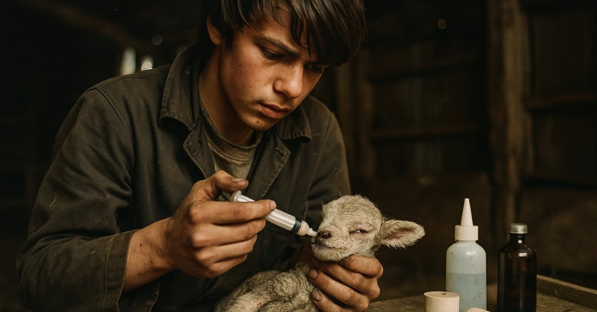 Survival Skills Your Grandparents Had That Most of Us Have Lost 14 A farm kid providing emergency veterinary care to an animal, showcasing vital skills city kids lack.