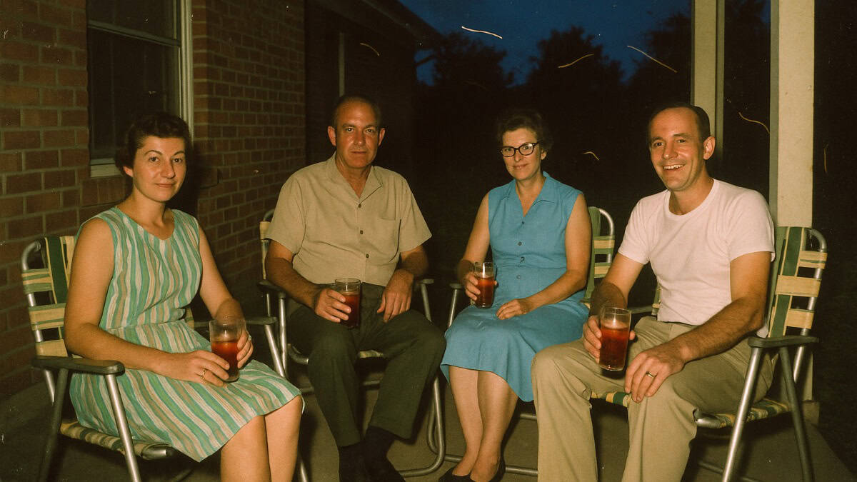 A nostalgic scene of kids playing on the porch, reflecting summer memories for those without air conditioning.