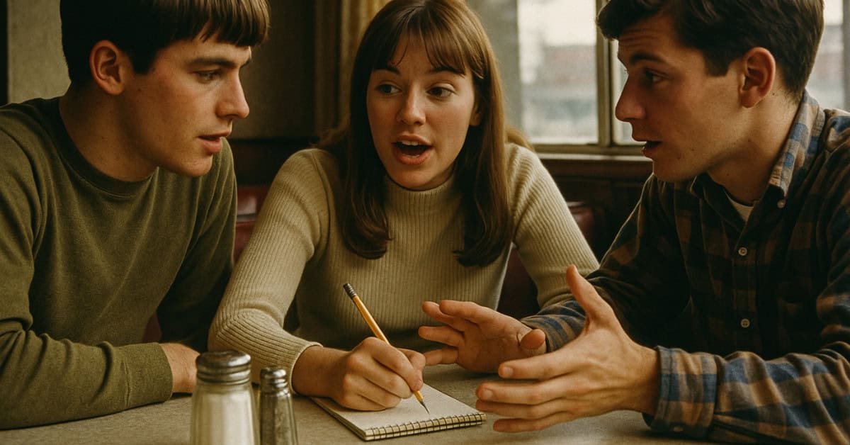 Basic Skills That Died When Smartphones Took Over 6 A group of teens communicating and interacting face-to-face, highlighting social skills from a tech-free upbringing.