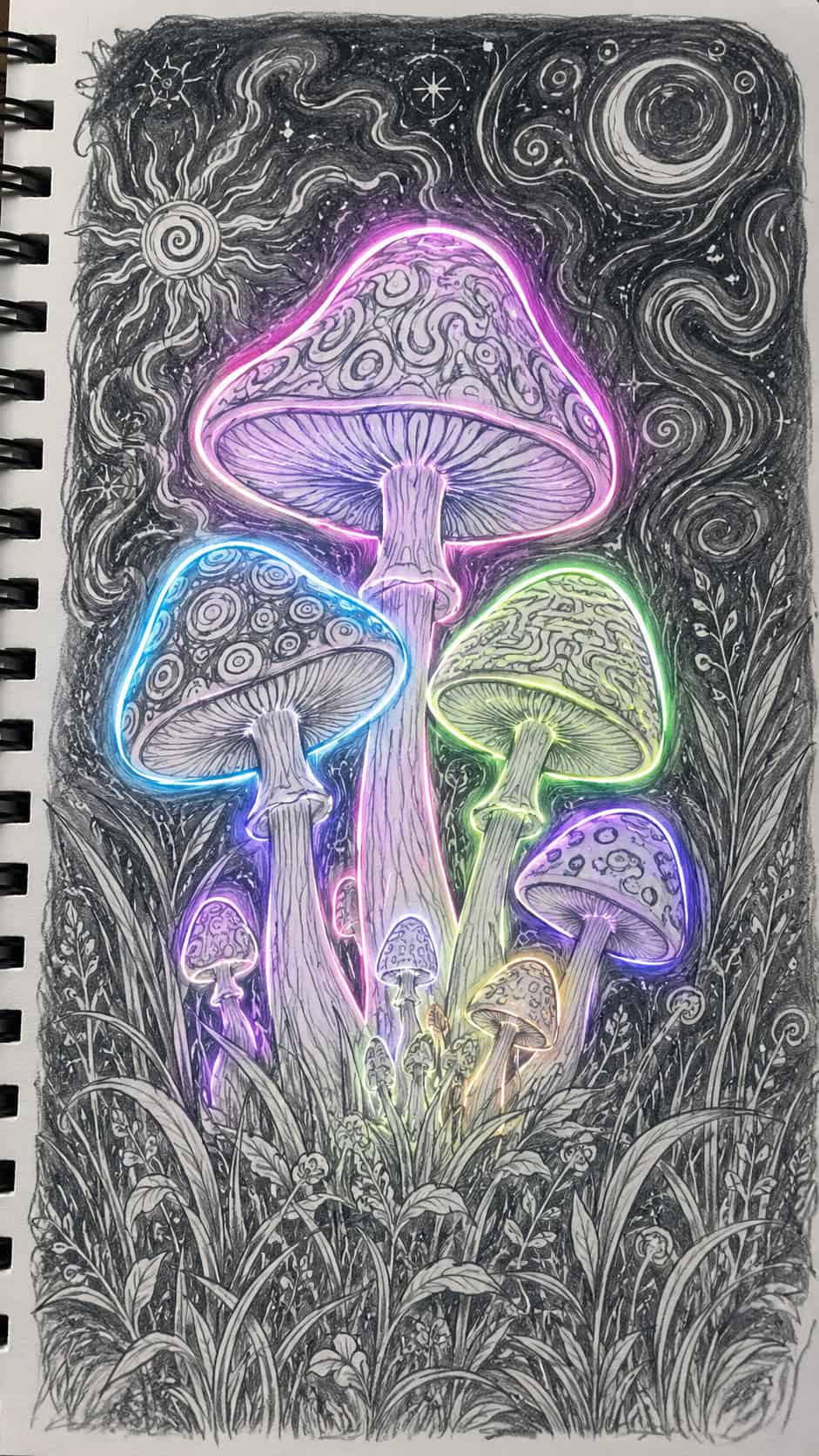 These 30 Trippy Drawing Ideas That Will Revolutionize Your Art 47 Glowing Mushroom Field
