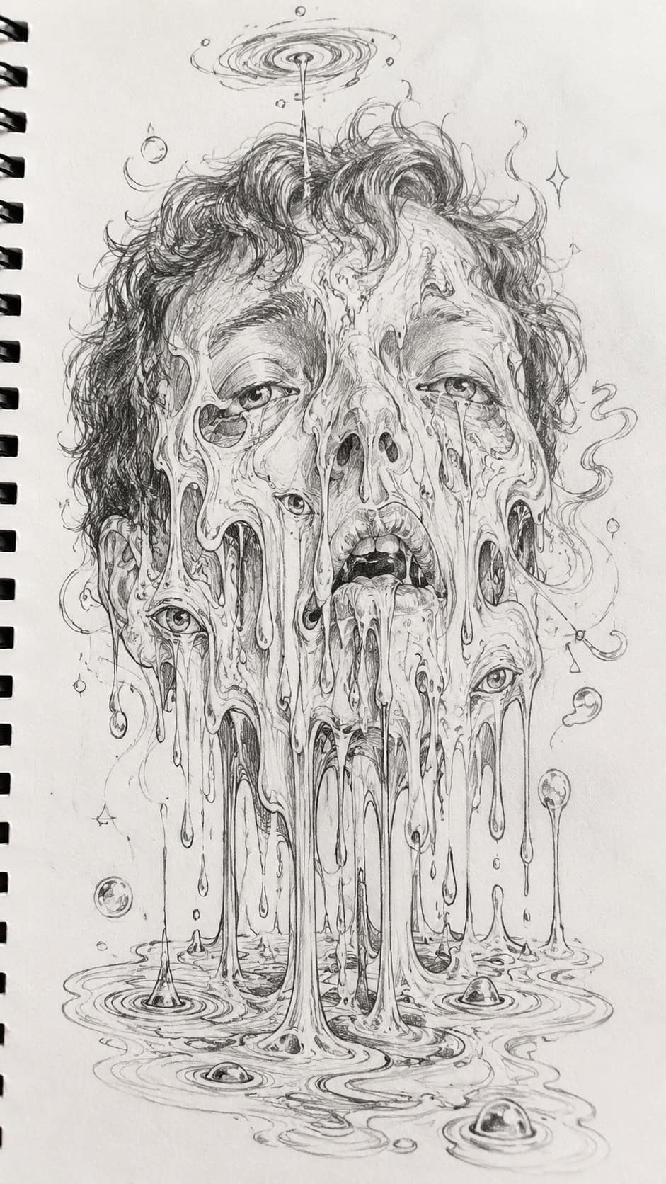 These 30 Trippy Drawing Ideas That Will Revolutionize Your Art 52 Melting Self-Portrait