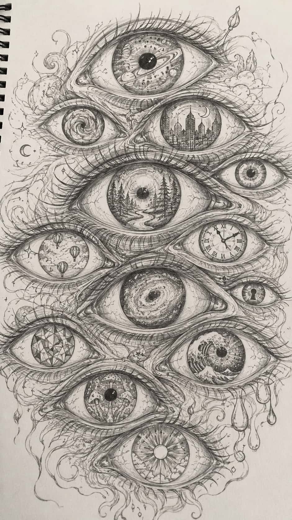 These 30 Trippy Drawing Ideas That Will Revolutionize Your Art 53 Stacked Eyes