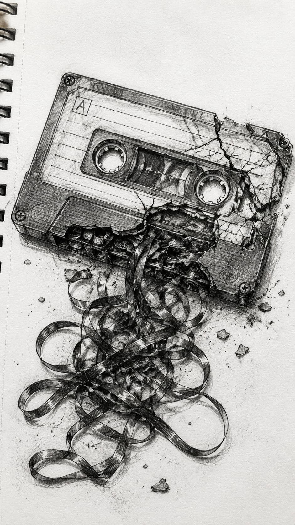 30 Grunge Drawing Ideas for Real Depth and Texture 49 Broken Cassette Tape