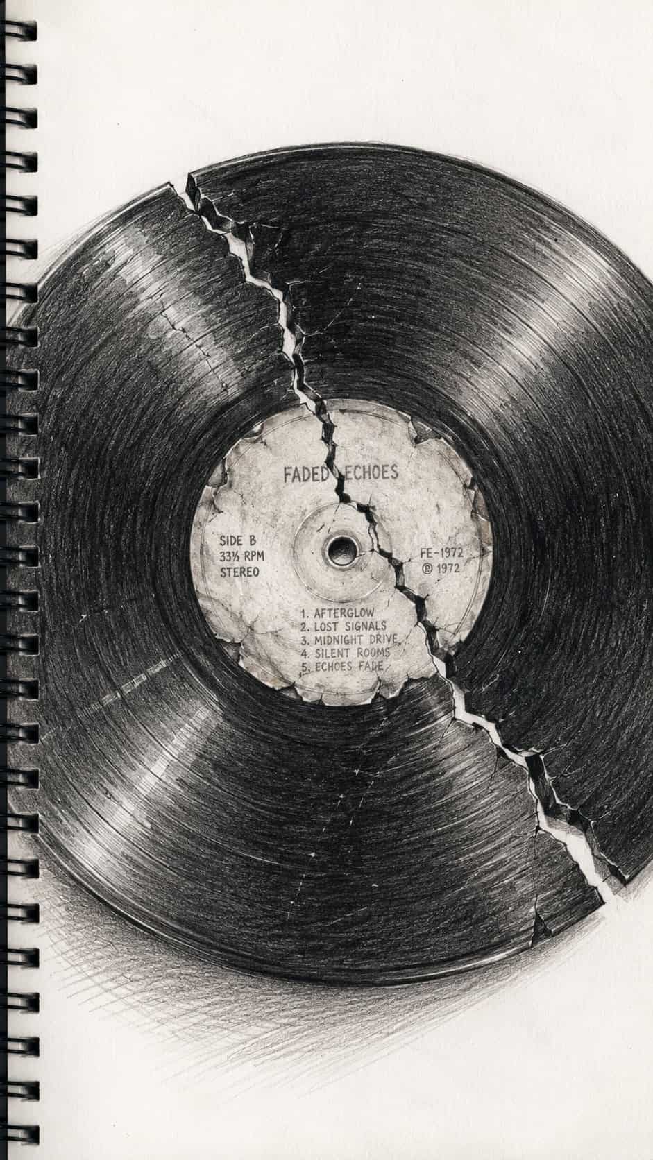 30 Grunge Drawing Ideas for Real Depth and Texture 52 Cracked Vinyl Record