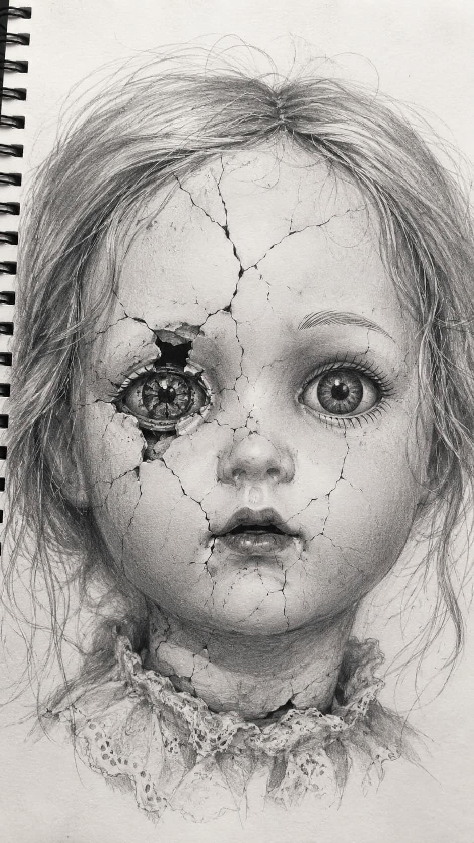 30 Grunge Drawing Ideas for Real Depth and Texture 45 Cracked Porcelain Doll