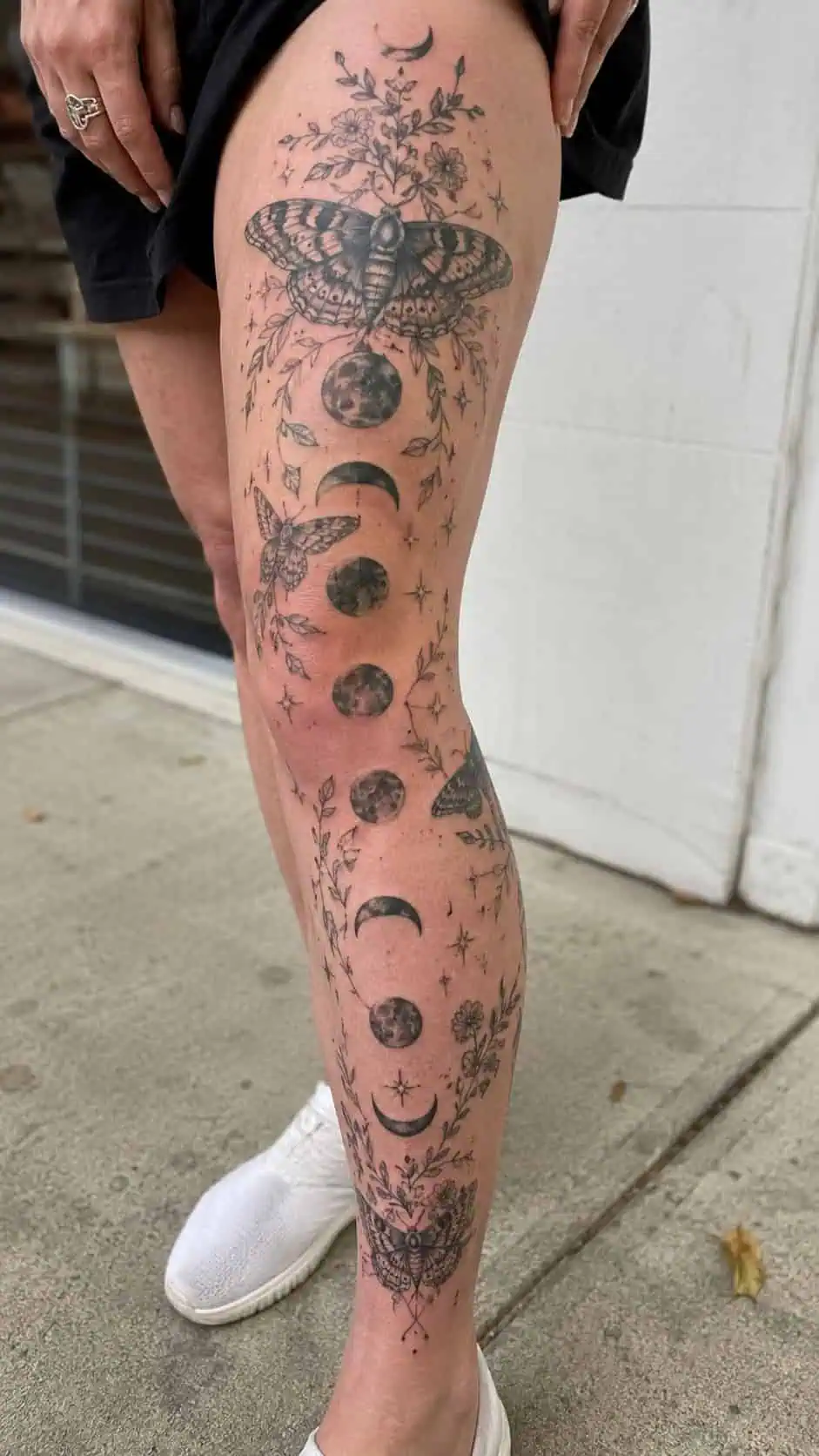 32 Gorgeous Female Leg Sleeve Tattoos 58 Moon Phases and Celestial Moths