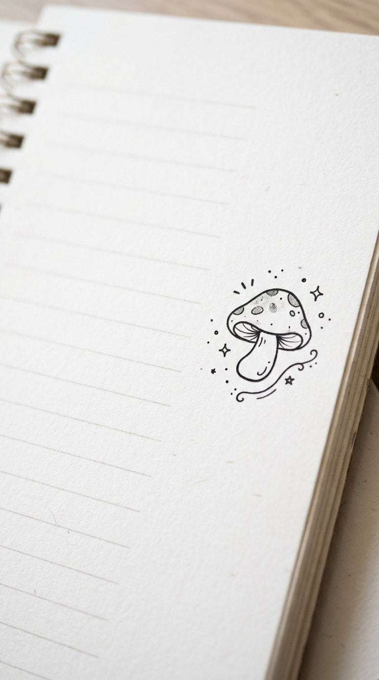 A cute mushroom drawing on a sheet of notebook paper.