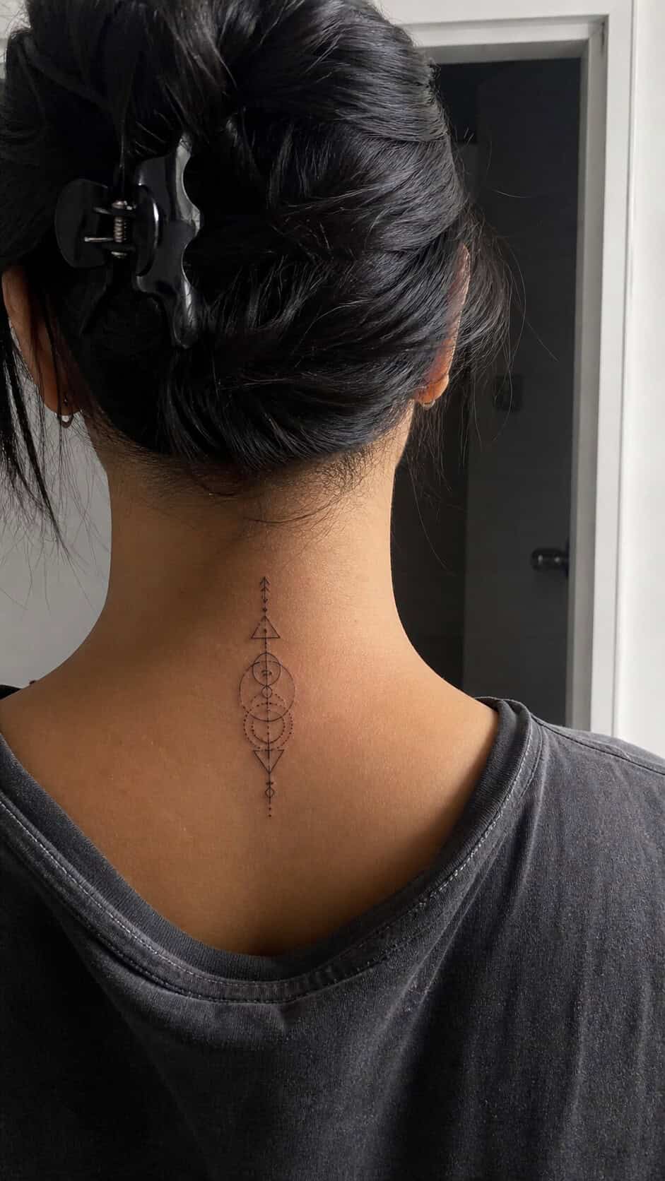 From Delicate to Daring: 28 Neck Tattoo Ideas for Every Woman 11 Geometric Pattern Elegance neck tattoo idea