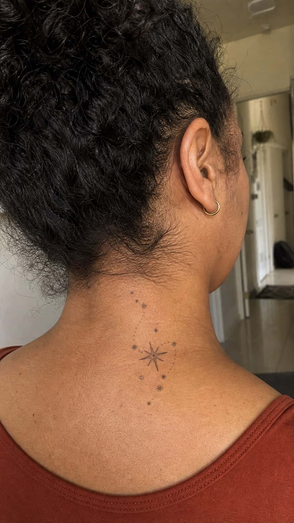 From Delicate to Daring: 28 Neck Tattoo Ideas for Every Woman 20 Twinkling Star Constellation neck tattoo idea, example 3