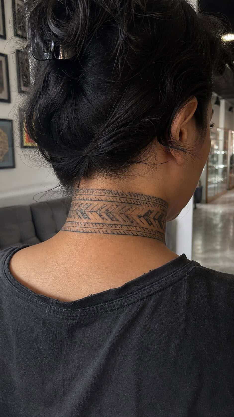 From Delicate to Daring: 28 Neck Tattoo Ideas for Every Woman 24 Tribal Neck Band neck tattoo idea, example 2