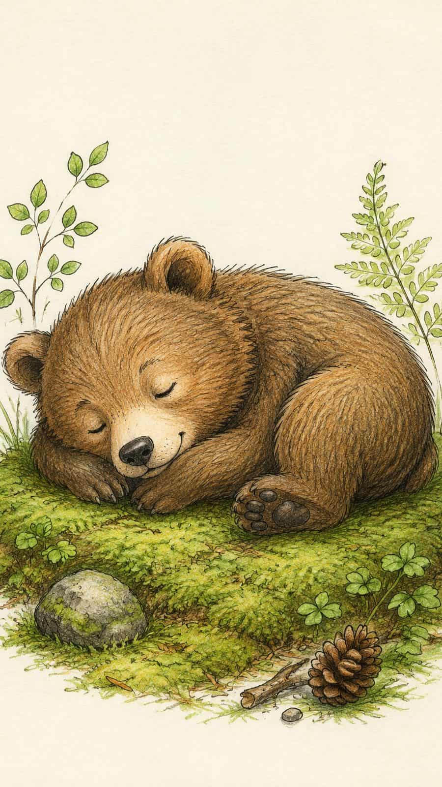 A hand-drawn artwork of adorable sleeping bear.