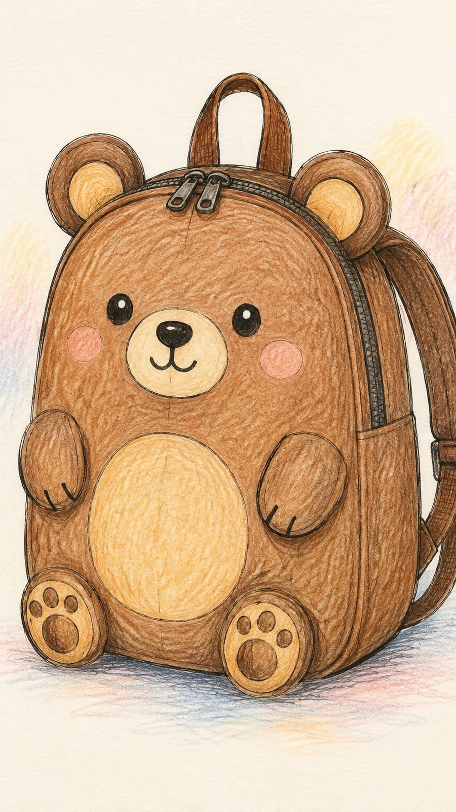 A hand-drawn artwork of bear-shaped backpack.