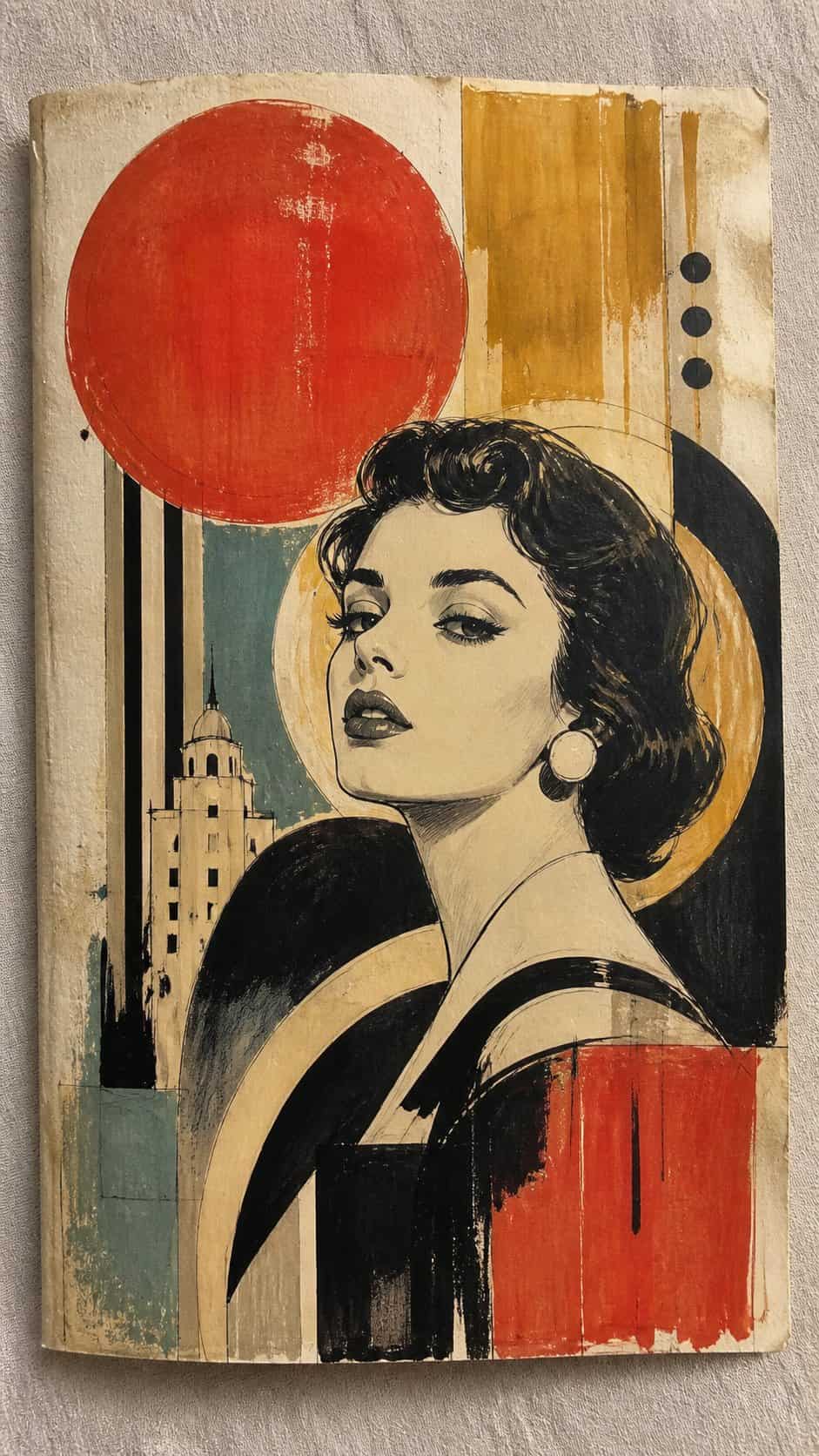Hand-drawn vintage posters in marker drawing on textured paper, shown in a slightly off-center overhead composition, like an artist — study 1