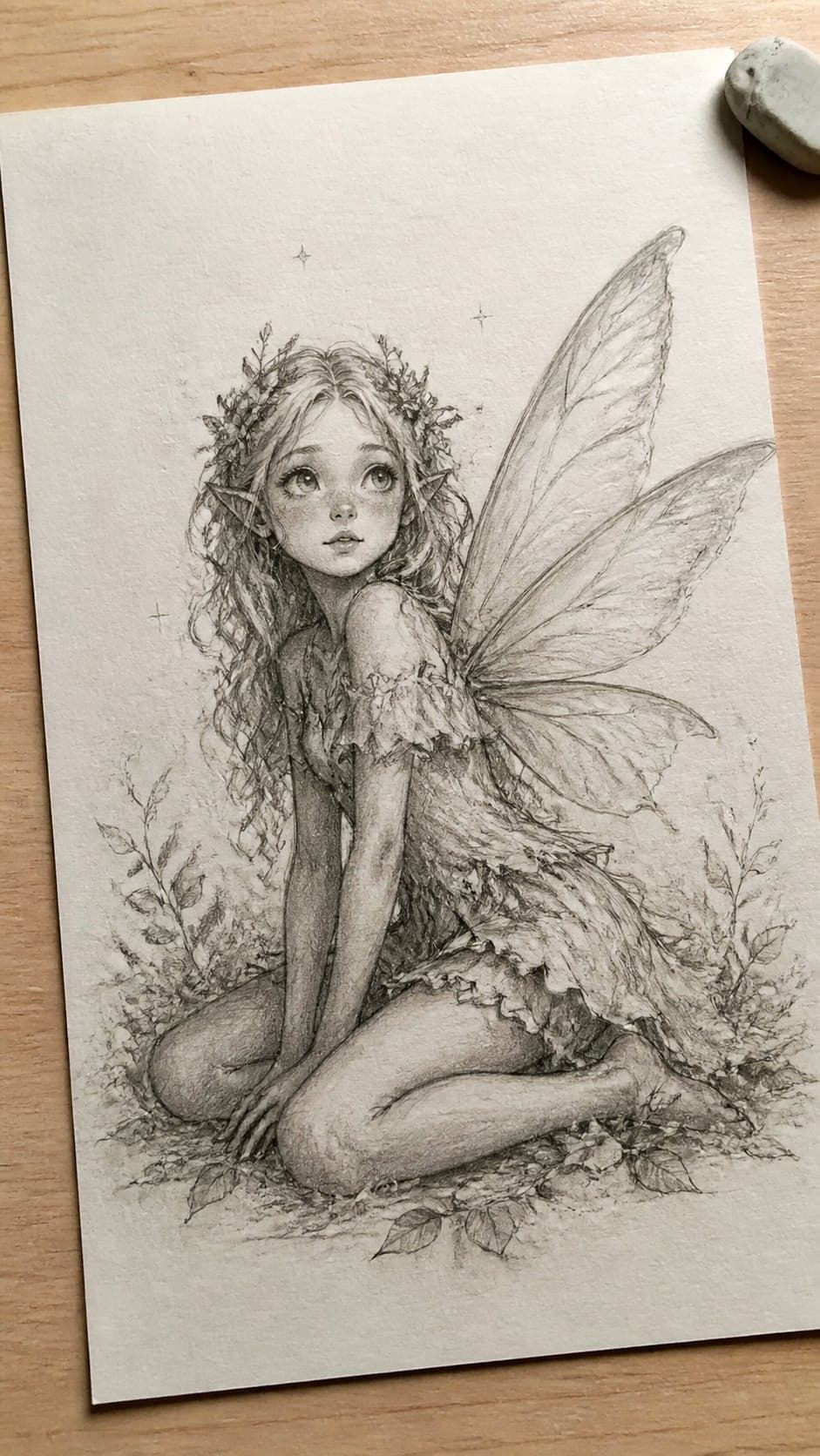 20 Girl Drawing Concepts to Elevate Your Art Game 3 Hand-drawn whimsical fairy girl in graphite drawing on textured paper, shown in a slightly off-center overhead composition, like an — study 2