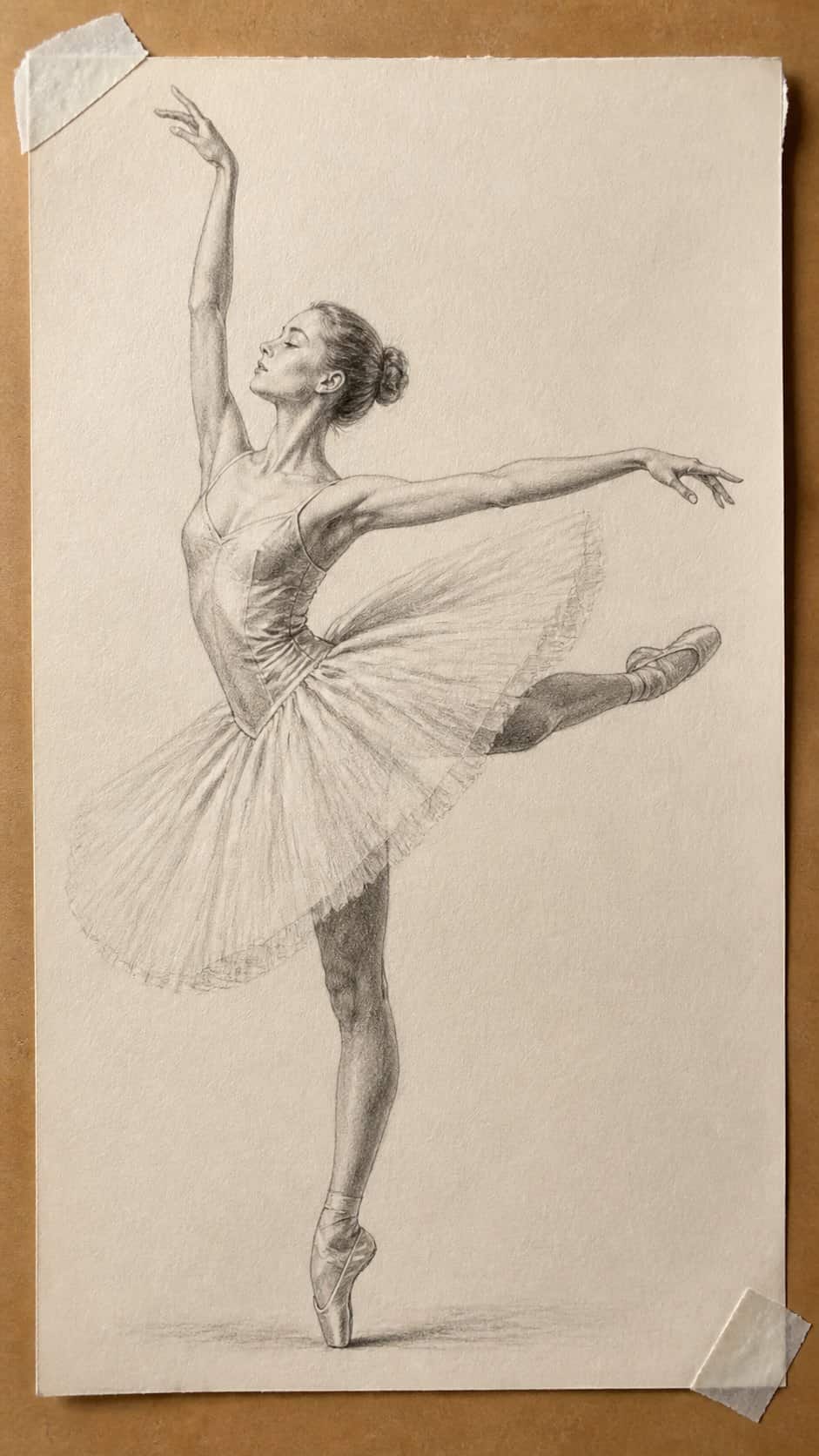20 Girl Drawing Concepts to Elevate Your Art Game 8 Hand-drawn classic ballet dancer in graphite drawing on textured paper, shown in a slightly off-center overhead composition, like an — study 1
