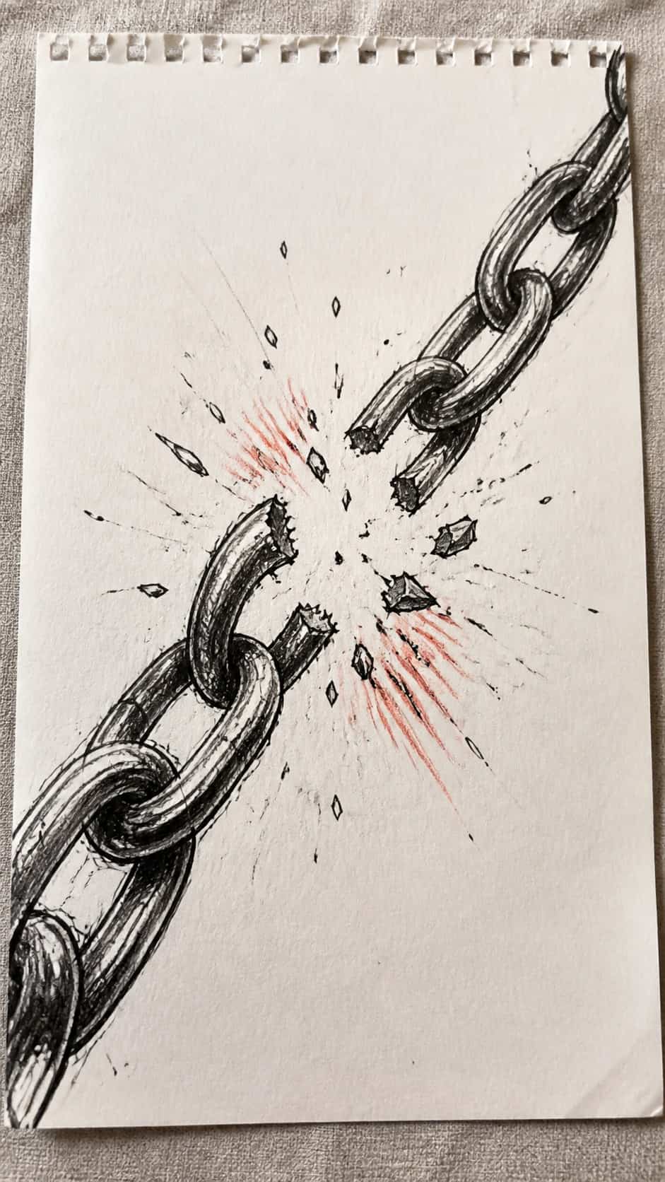 30 Grunge Drawing Ideas for Real Depth and Texture 28 Hand-drawn broken chains in mixed-media hand drawing on textured paper, shown in a slightly off-center overhead composition, like an — study 2
