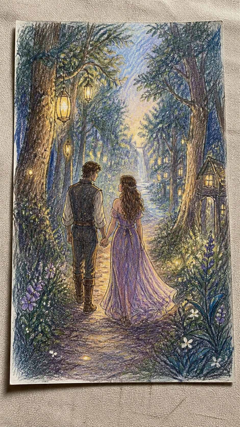 Unlock Your Heart: 18 Romantic Drawing Ideas That Capture Love Perfectly 11 Hand-drawn enchanted forest stroll in colored-pencil and gouache drawing on textured paper, shown in a gentle oblique desk view that — study 1