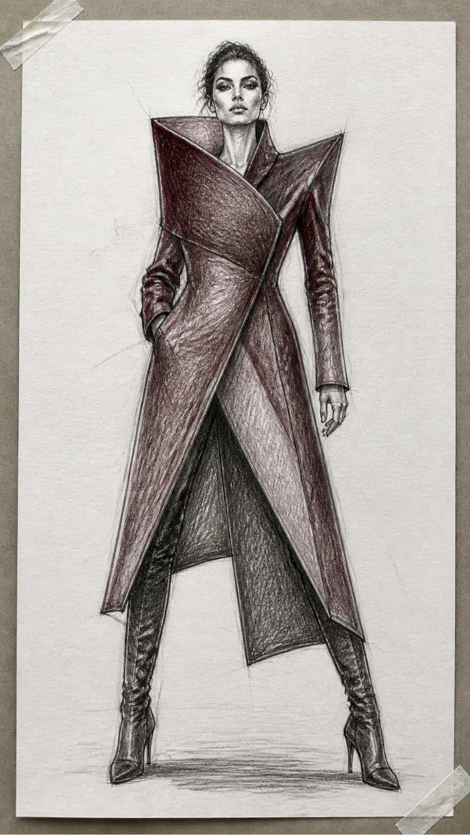 Hand-drawn bold statement in graphite drawing on textured paper, shown in a close overhead crop — study 1