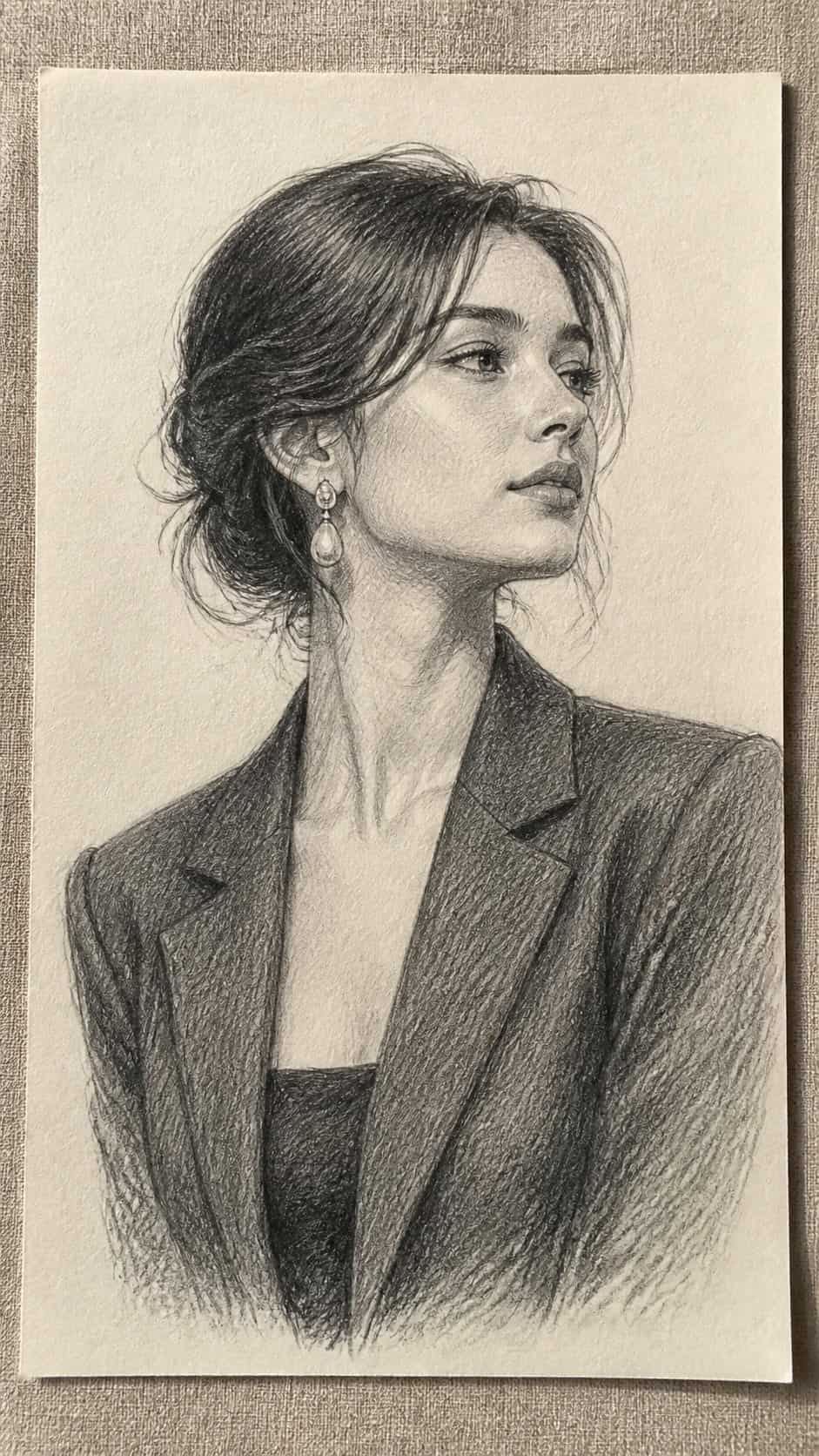 Hand-drawn sophisticated look in graphite drawing on textured paper, shown in a slightly off-center overhead composition, like an — study 1