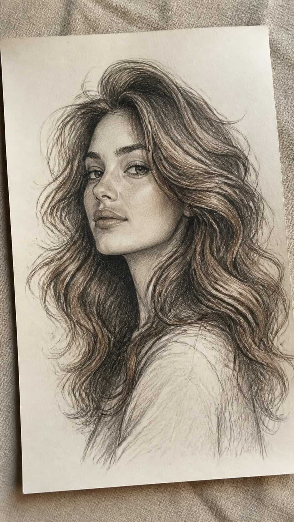 Hand-drawn voluminous waves in ink and colored-pencil drawing on textured paper, shown in a close overhead crop — study 1