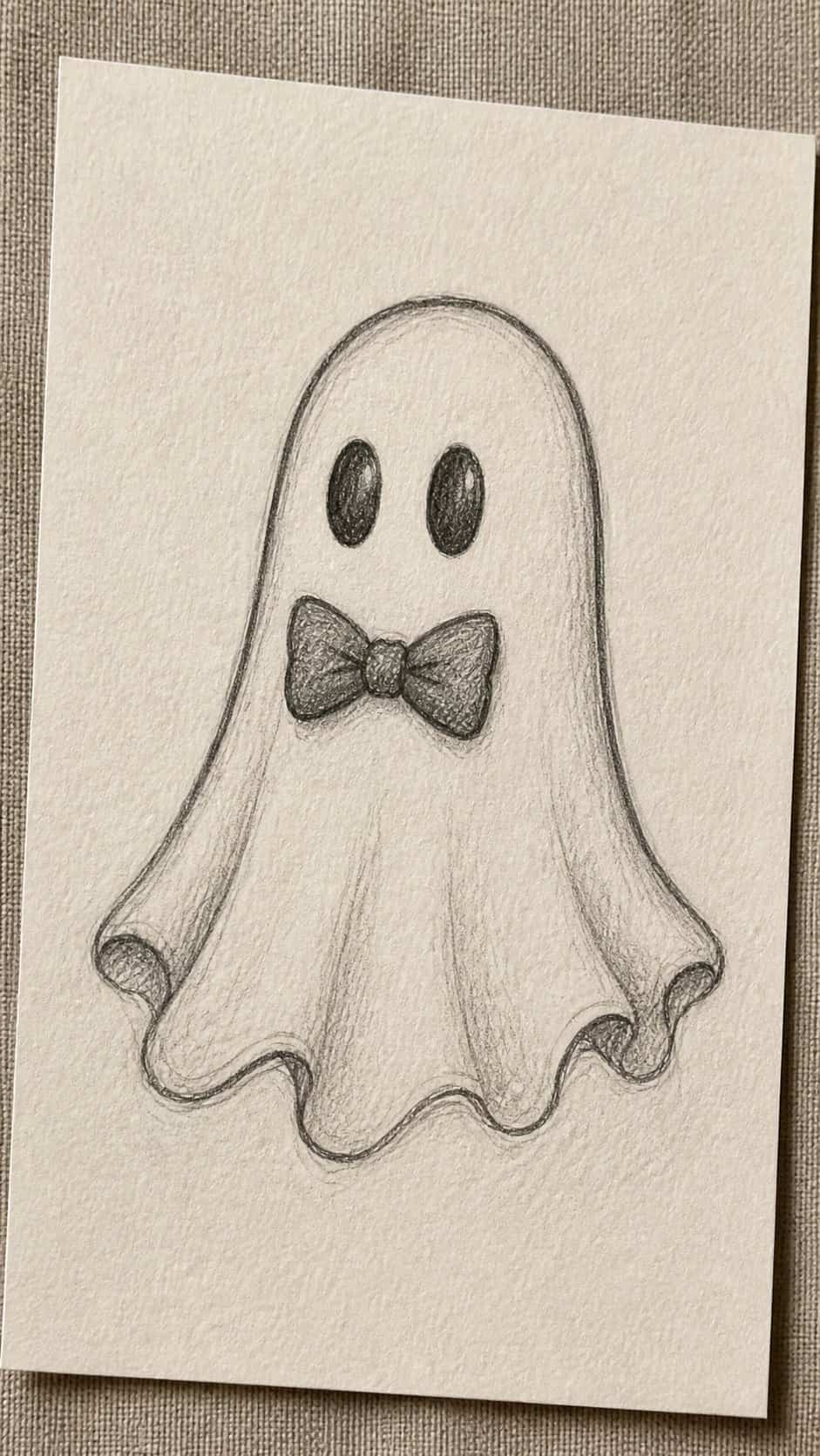 18 Ghost Drawing Ideas for Spooky and Expressive Sketches 11 Hand-drawn ghost with a bowtie in graphite drawing on textured paper, shown in a slightly off-center overhead composition, like an — study 1