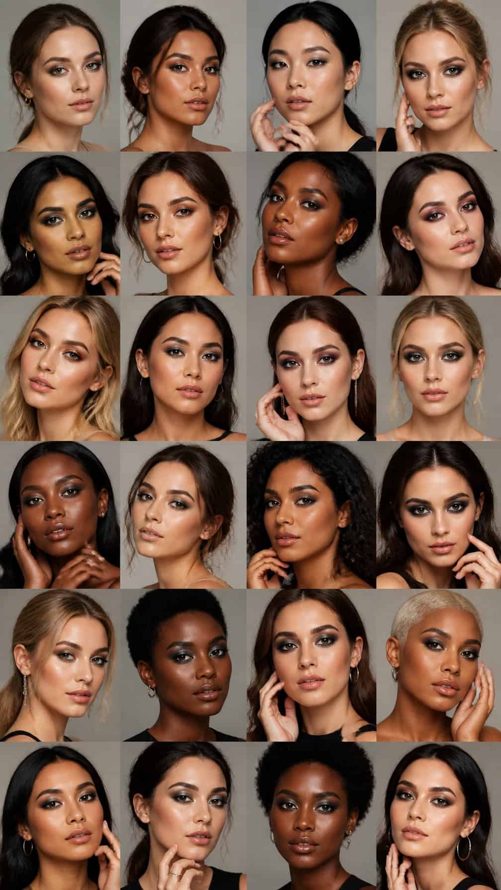 A group of women showcasing a range of smokey eye makeup looks from subtle to dramatic.