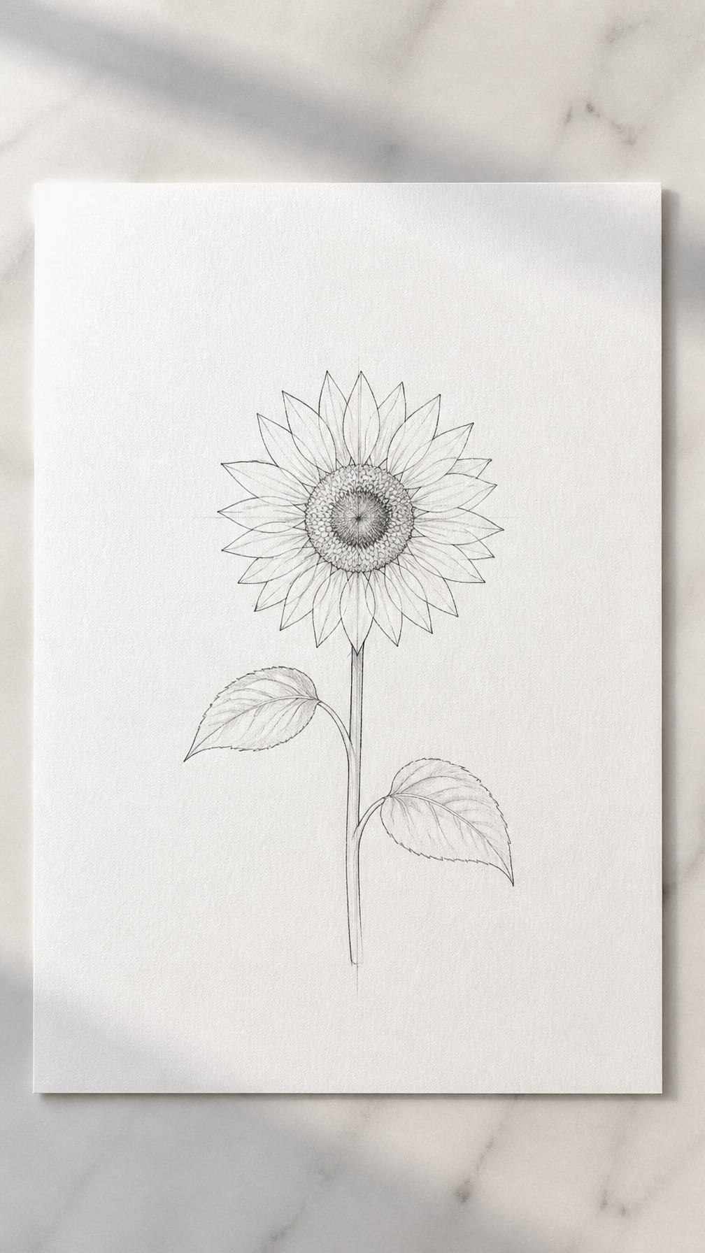 A simple sunflower sketch on white drawing paper.