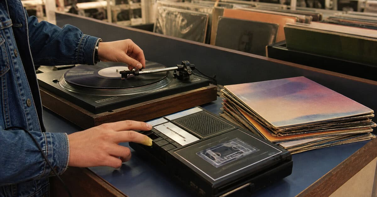 What Kids Did at the Mall in the Eighties That Just Doesn't Happen Anymore 5 Teenager making a cassette mixtape at a 1980s record-store listening station
