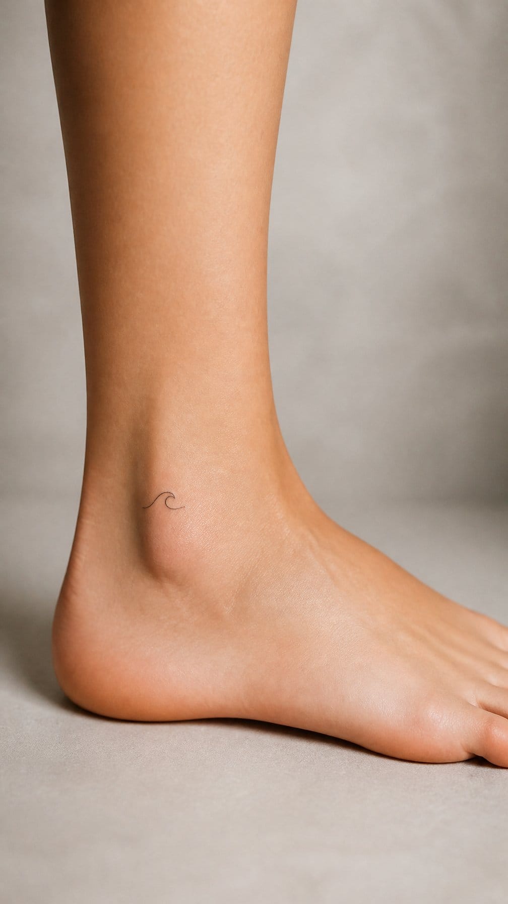 A small simple tattoo symbol on the outer ankle.