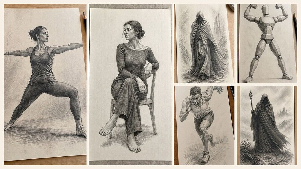 Six 19 creative body sketch ideas every artist should try shown in an editorial collage