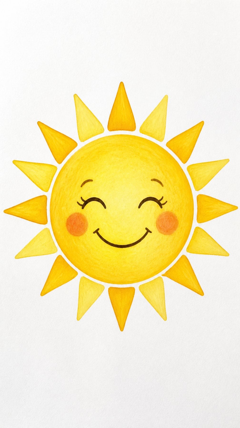 A cheerful smiling cartoon sun with golden rays on a clean white background.