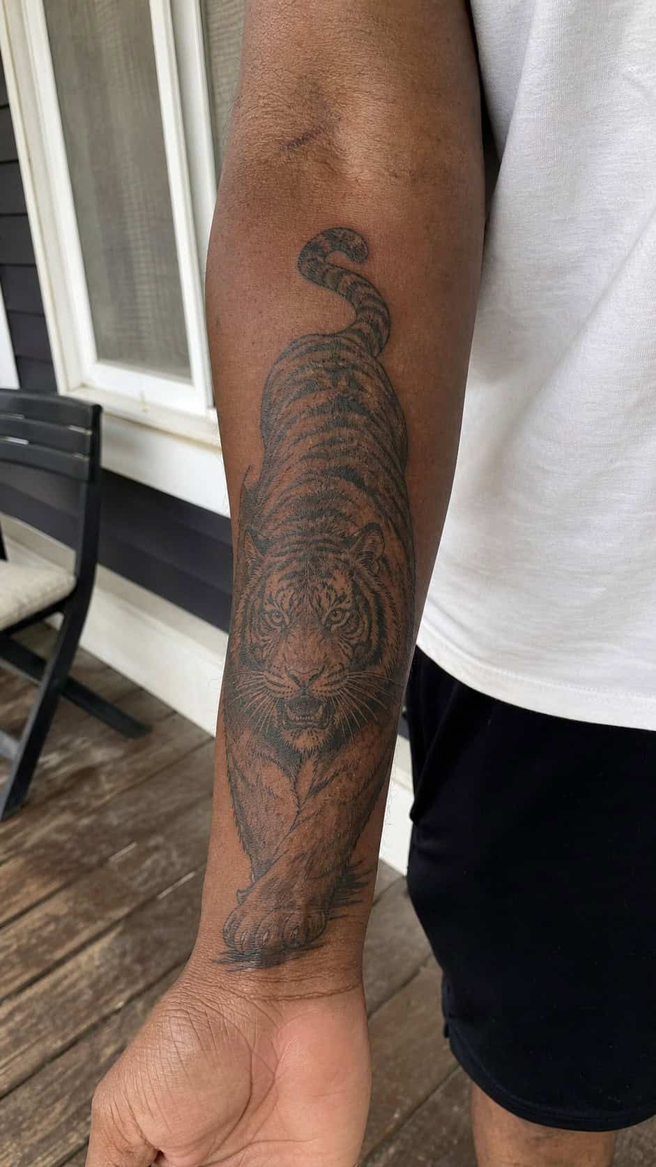 From Samurai to Dragons: 19 Stunning Japanese Tattoo Ideas for Men 19 Healed tiger tattoo on a adult man's inner forearm, photographed in a natural casual close three-quarter view — study 1
