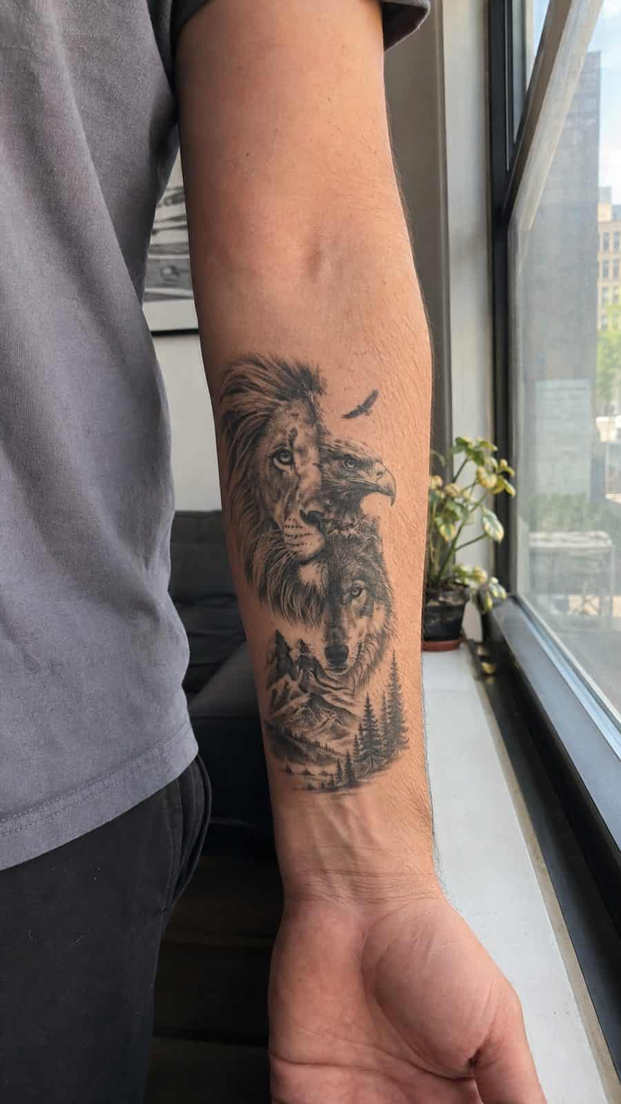 48 Tattoo Ideas for Men Worth Considering for Your Next Ink 8 Healed animal instincts tattoo on a adult man's inner forearm, photographed in a natural relaxed documentary crop — study 1
