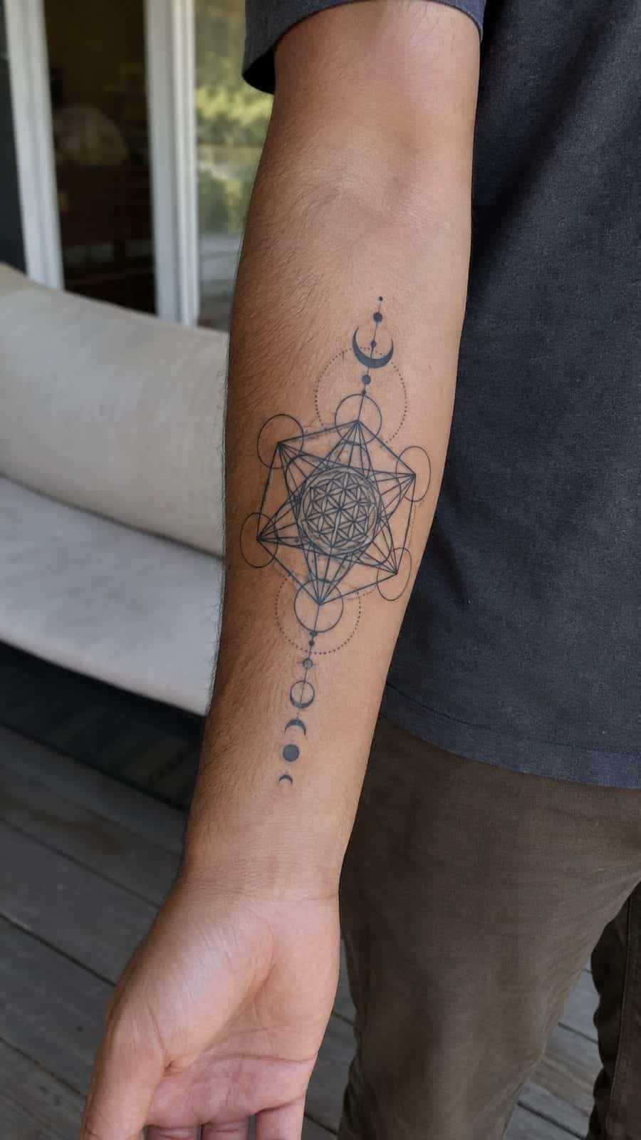 48 Tattoo Ideas for Men Worth Considering for Your Next Ink 28 Healed spiritual geometry tattoo on a adult man's inner forearm, photographed in a natural gentle side angle that clearly shows how — study 1