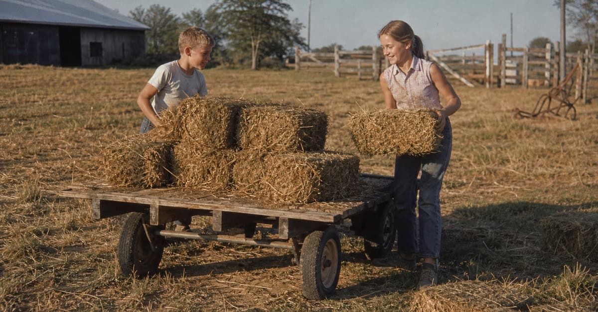 28 Things Every Farm Kid Could Do That City Kids Can't Imagine 13 Farm children stacking hay bales on a wagon in the late 1960s