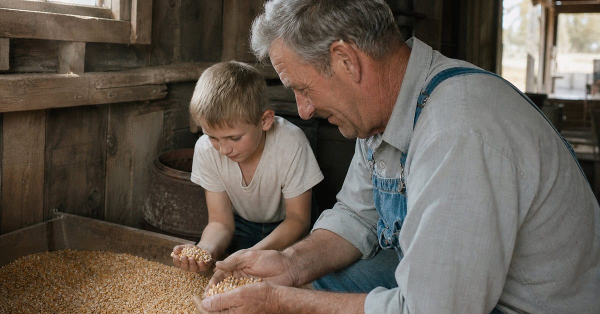 28 Things Every Farm Kid Could Do That City Kids Can't Imagine 14 Farm child checking stored grain with a grandfather in the late 1960s