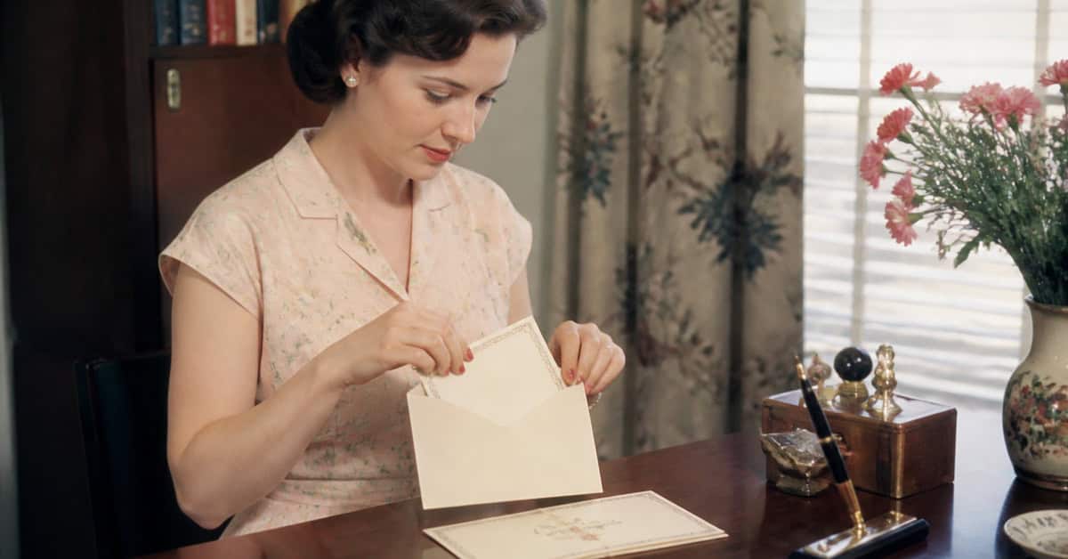 15 Forgotten Manners That Made People Actually Like Each Other 8 Reply card being mailed for a formal invitation in the late 1950s